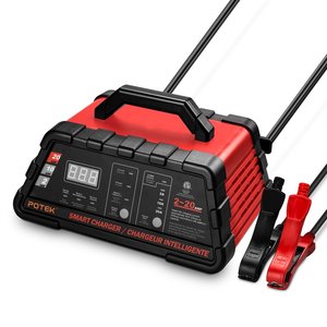 Potek 2/10/20 Amp Smart Battery Charger and Maintainer with 50-Amp Battery Clips 